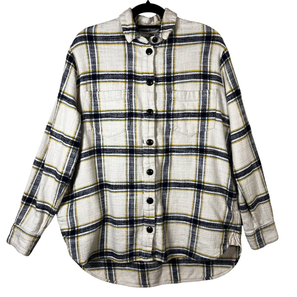 Madewell Oversized Ex-Boyfriend Shirt Caney Plaid Cream Multicolor S Grunge Gorp - Picture 2 of 10